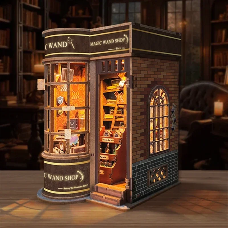 Diy Wooden Book Nook Kit Shelf Insert - Kits de Modelos em Miniatura de